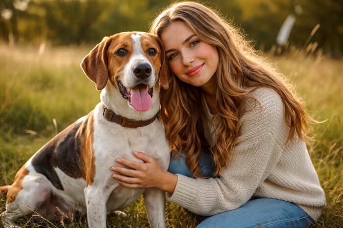 Foxhound anglais et sa maitresse